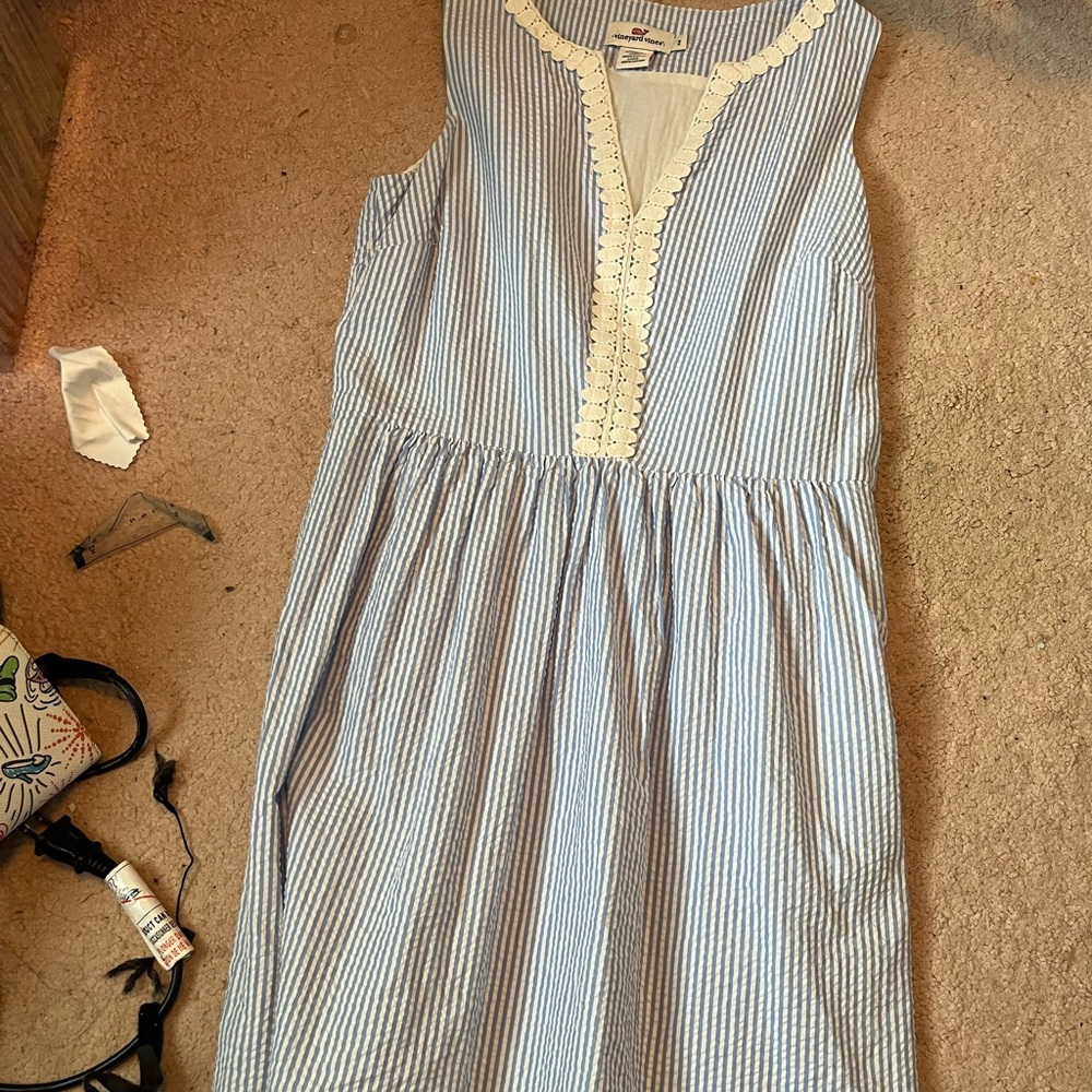 Vineyard Vines Lace Trim Seersucker Stripe Dress
